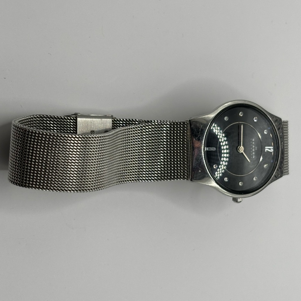 Skagen Silver and Black Mesh Watch Contemporary Design